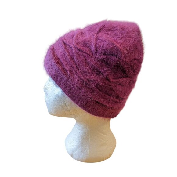 Angora Wool Blend Womens Beanie Hat Cap Magenta One Size Fuzzy Soft Cabincore - Picture 3 of 7